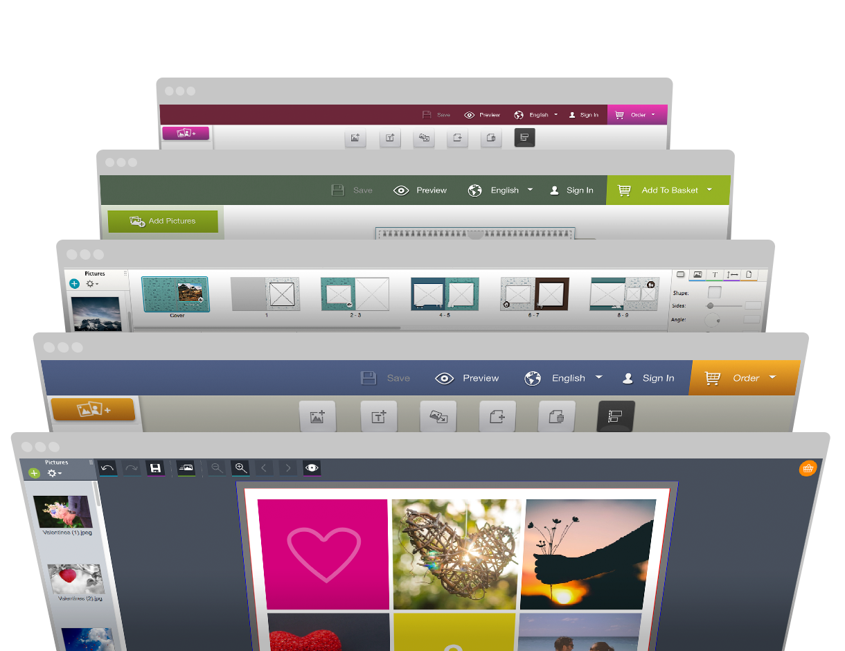 Customise the appearance to suit your business An array of different Taopix interfaces showing customised appearance